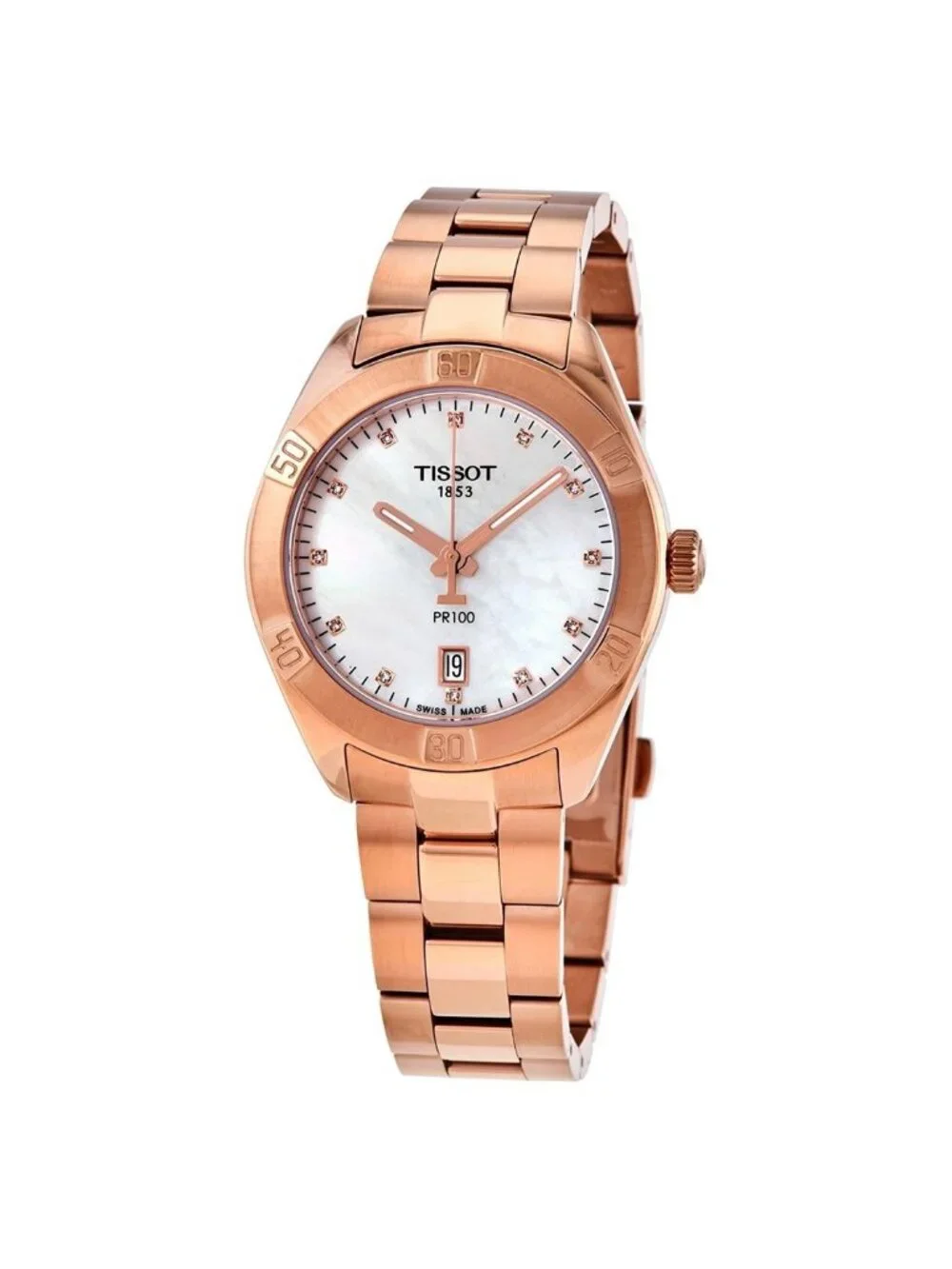 NWT Tissot T-Classic PR100 Quartz Diamond Mother of Pearl Dial Ladies Watch